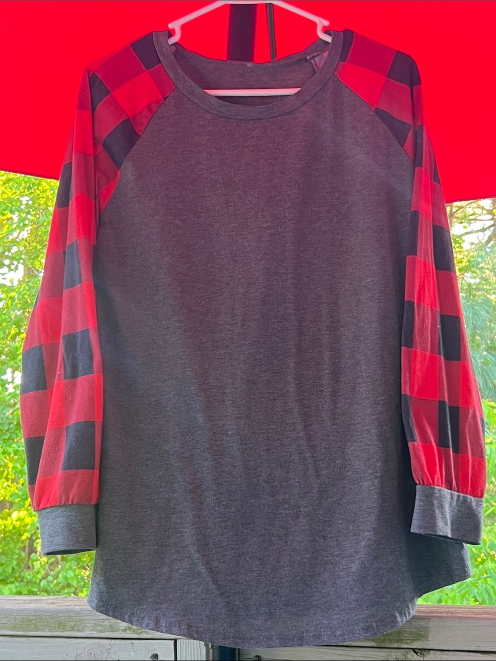🌲 GRAY WITH RED/BLACK BUFFALO CHECK LONG SLEEVES SHIRT TOP Women’s 1X